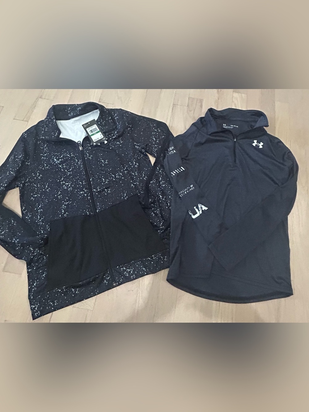 Under Armour Kids Black Speckled Zip Jacket & Black Quarter-Zip Top boys LG